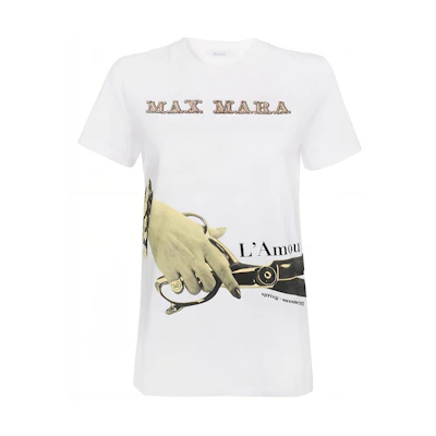 (Women) 'S Max Mara MaxMara White Short Sleeve T-Shirt with Logo Print. 19410522600-016
