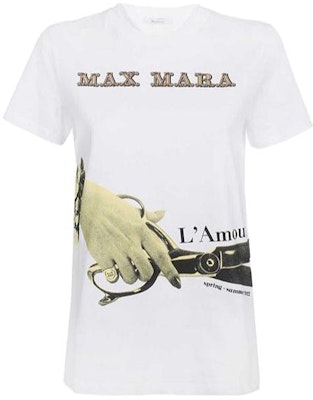 (Women) 'S Max Mara MaxMara White Short Sleeve T-Shirt with Logo Print. 19410522600-016 Order (Women) 'S Max Mara MaxMara White Short Sleeve T-Shirt with Logo Print. 19410522600-016