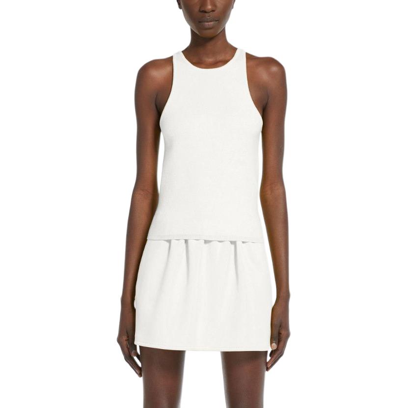 Shop (Women) 'S Max Mara MaxMara  White Sleeveless Loose-Fit Solid Color Tank Top 1361074106001-ALFEO