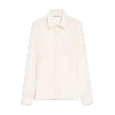 (Women) 'S Max Mara MaxMara White Solid Color Long Sleeve Collared Button-Up Shirt 1266014106-028