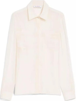 (Women) 'S Max Mara MaxMara White Solid Color Long Sleeve Collared Button-Up Shirt 1266014106-028 Order (Women) 'S Max Mara MaxMara White Solid Color Long Sleeve Collared Button-Up Shirt 1266014106-028