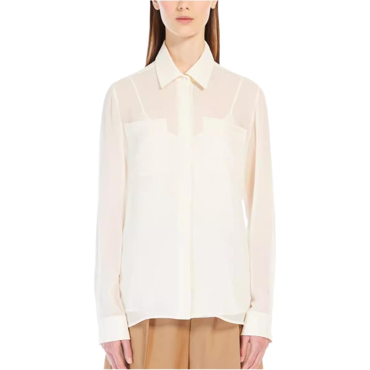 Lookbook (Women) 'S Max Mara MaxMara  White Solid Color Long Sleeve Collared Button-Up Shirt 1266014106-028