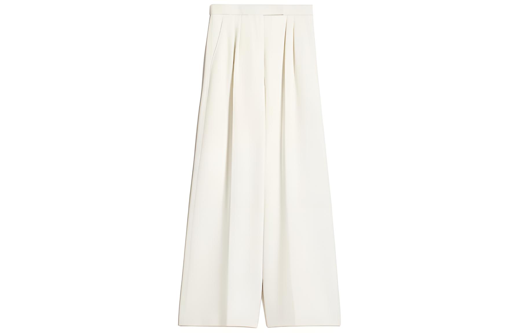 (Women) 'S Max Mara MaxMara  White Solid Tie-Waist Flared Casual Pants 1781024106-002