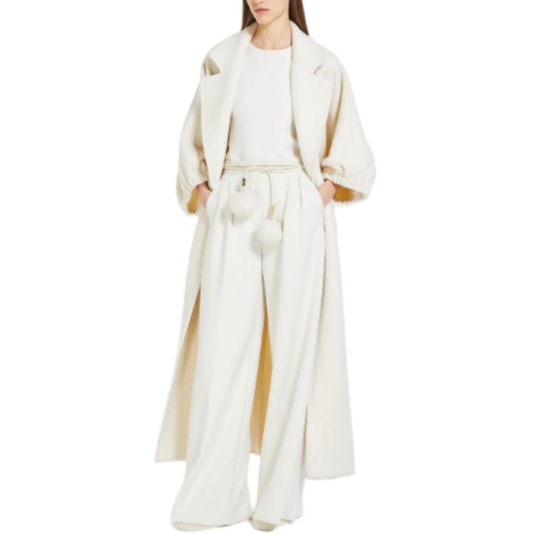 Lookbook (W) Pantalones Casuales Blancos Solid Max Mara con Cintura Ajustable y Corte Acampanado 1781024106-002