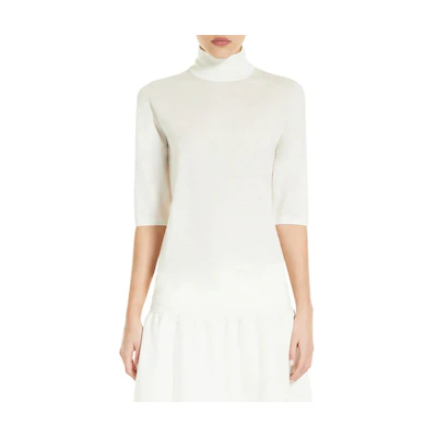 (Women) 'S Max Mara MaxMara White Wool Pullover Sweater Short Sleeve 13611021600-001