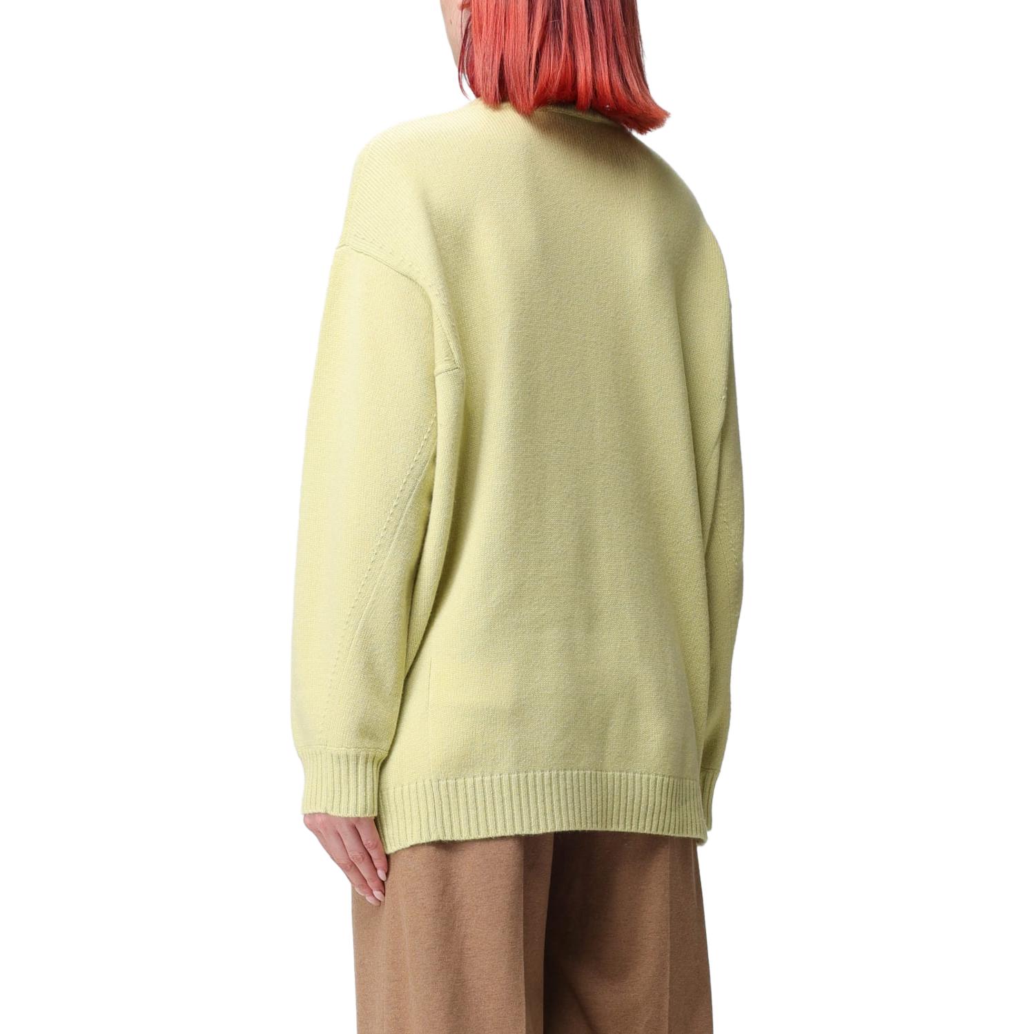 Shop (Women) 'S Max Mara MaxMara  Yellow Crewneck Long Sleeve Sweater with Numeric Pattern 2313660733600-018