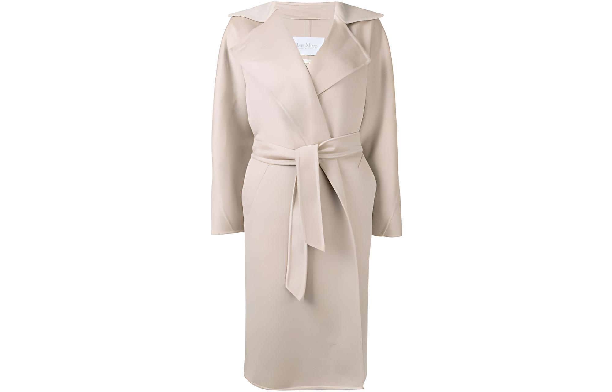 (Women) 'S Max Mara MaxMara Aedo  Beige Belted Long Sleeve Wool Coat with Notched Lapel. 10110391000883-032