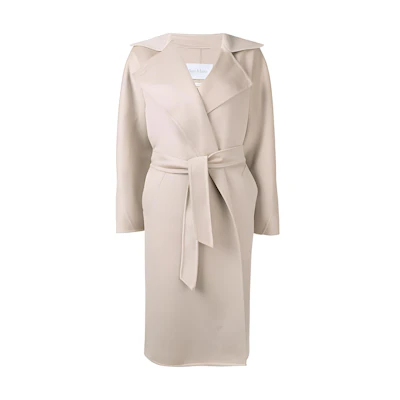 (Women) 'S Max Mara MaxMara Aedo Beige Belted Long Sleeve Wool Coat with Notched Lapel. 10110391000883-032
