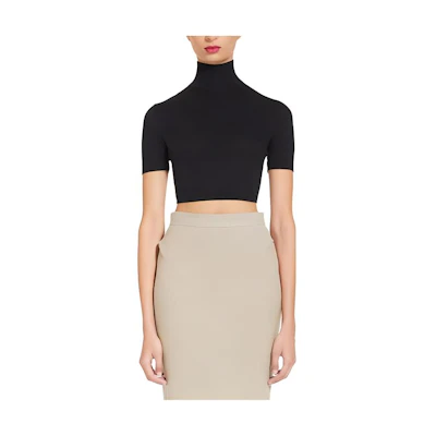 (Women) 'S Max Mara MaxMara AIRE SS23 Black Slim-Fit Short-Sleeve Turtleneck Knit Top 1361043806006-AIRE