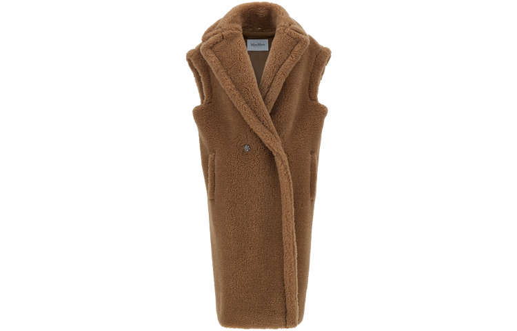(Women) 'S Max Mara MaxMara ALCE Sleeveless Wool Coat with Notched Lapel in Camel 1271021106001-ALCE
