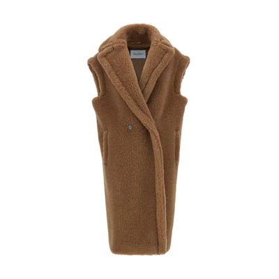 (Women) 'S Max Mara MaxMara ALCE Sleeveless Wool Coat with Notched Lapel in Camel 1271021106001-ALCE