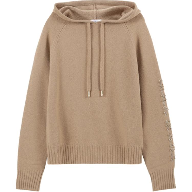 (Women) 'S Max Mara MaxMara Ananas Crystal-Embellished Drawstring Knit Hoodie Women’s Camel Color 1366073906005-ANANAS