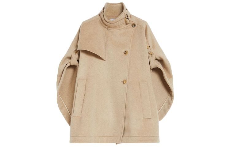 (Women) 'S Max Mara MaxMara Attuale Batwing Sleeve Buttoned Short Cape Coat Beige. 4736021706011-ATTUALE