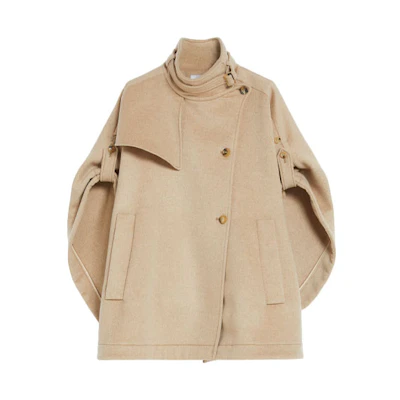 (Women) 'S Max Mara MaxMara Attuale Batwing Sleeve Buttoned Short Cape Coat Beige. 4736021706011-ATTUALE