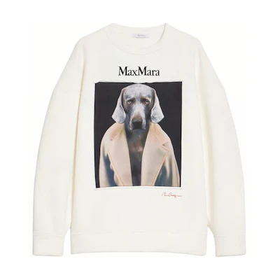 (Women) 'S Max Mara MaxMara Bacco Cotton Sweatshirt Wegman Print Ivory Crewneck Long Sleeve 1926014106005-BACCO