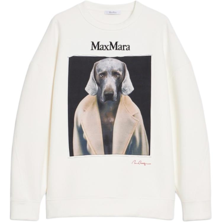 Order (Women) 'S Max Mara MaxMara Bacco Cotton Sweatshirt Wegman Print Ivory Crewneck  Long Sleeve 1926014106005-BACCO