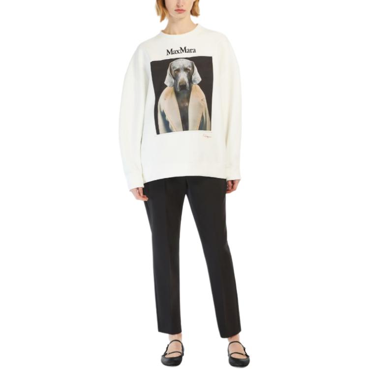 Lookbook (Women) 'S Max Mara MaxMara Bacco Cotton Sweatshirt Wegman Print Ivory Crewneck  Long Sleeve 1926014106005-BACCO