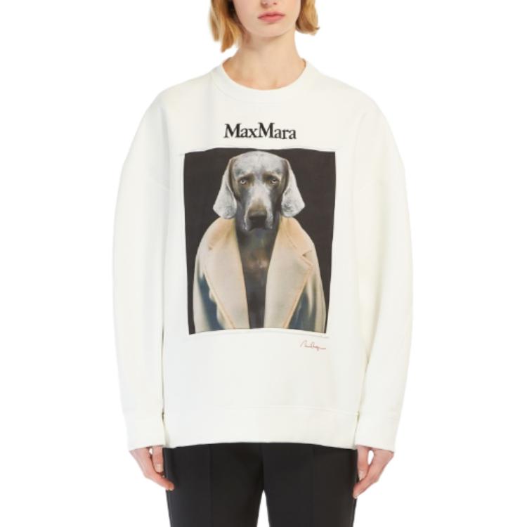 Shop (Women) 'S Max Mara MaxMara Bacco Cotton Sweatshirt Wegman Print Ivory Crewneck  Long Sleeve 1926014106005-BACCO