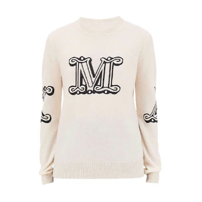 (Women) 'S Max Mara MaxMara Beige Logo Letter Print Crewneck Pullover Sweater. 1366011960010-KUBAN