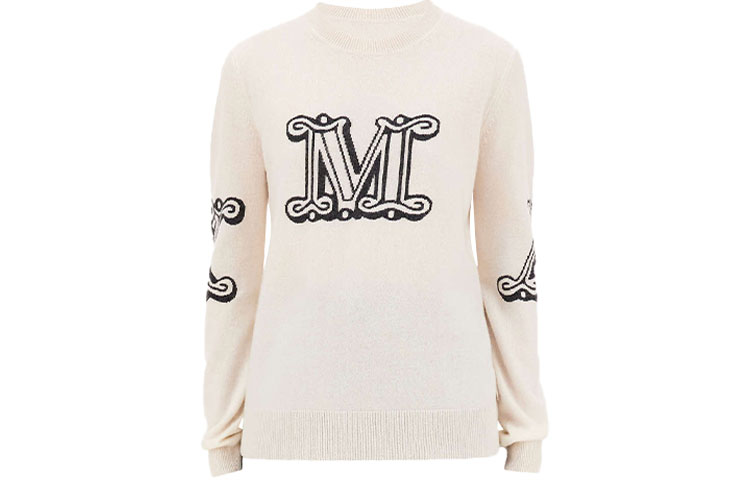(Women) 'S Max Mara MaxMara Beige Logo Letter Print Crewneck Pullover Sweater. 1366011960010-KUBAN 圖 2