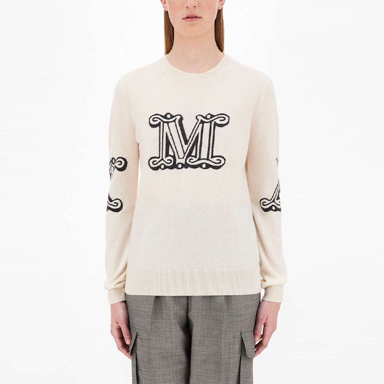 (Women) 'S Max Mara MaxMara Beige Logo Letter Print Crewneck Pullover Sweater. 1366011960010-KUBAN 圖 3