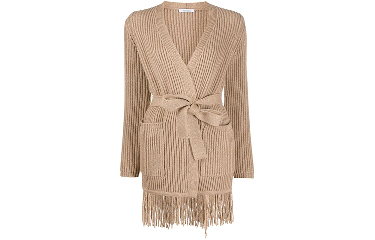 (Women) 'S Max Mara MaxMara Beige Long Sleeve Wool Knit Midi Sweater with Solid Belt AROLD12159-001