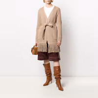 Lookbook (W) ''S Max Mara MaxMara 米色長袖羊毛針織中長版毛衣搭配純色腰帶 AROLD12159-001