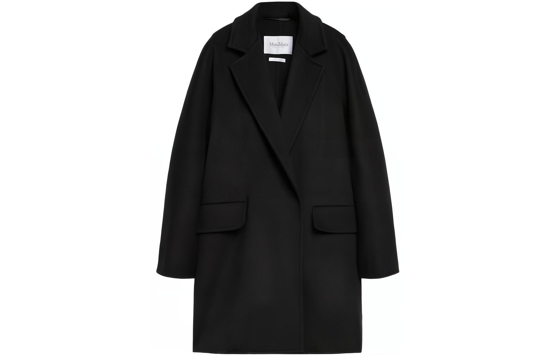 (Women) 'S Max Mara MaxMara Beira  Black Solid Long Sleeve Straight Coat 1011032806002-BEIRA