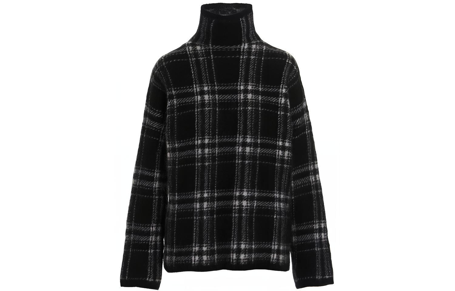 (Women) 'S Max Mara MaxMara Black and White Colorblock Plaid Knit Pullover Sweater. 93661813600103005-Cammeo