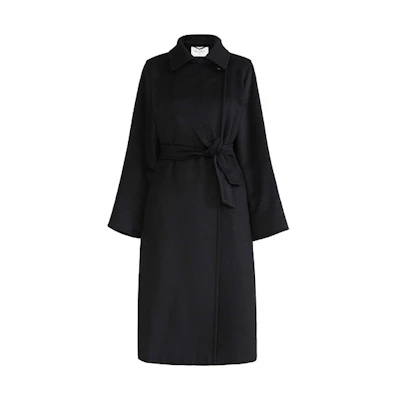 (Women) 'S Max Mara MaxMara Black Belted Long Coat with Collared Neck and Long Sleeves 1016140906002-MANUELA