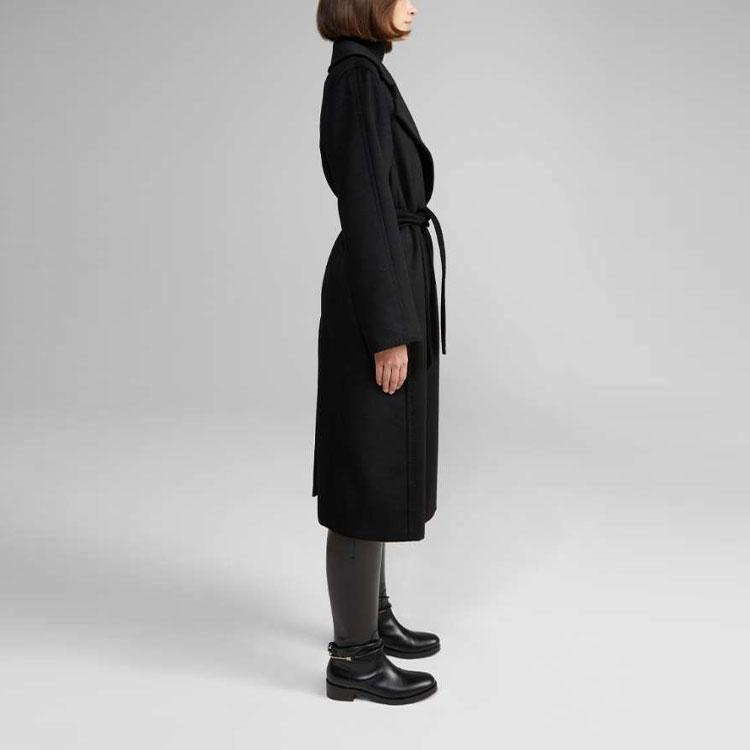 Purchase (W) ''S Max Mara MaxMara Mantel Hitam Panjang Berkolar dengan Tali Pinggang dan Lengan Panjang 1016140906002-MANUELA