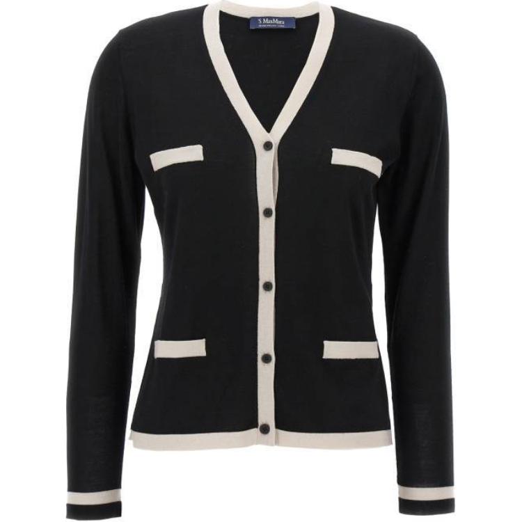 (Women) 'S Max Mara MaxMara Black V-Neck Cardigan Long Sleeve Knitwear POIZON240717957