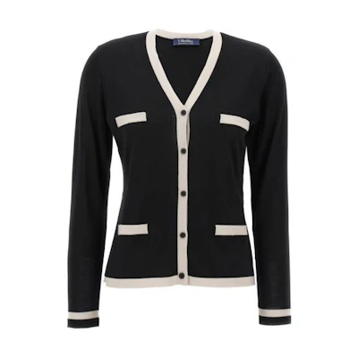 (Women) 'S Max Mara MaxMara Black V-Neck Cardigan Long Sleeve Knitwear POIZON240717957