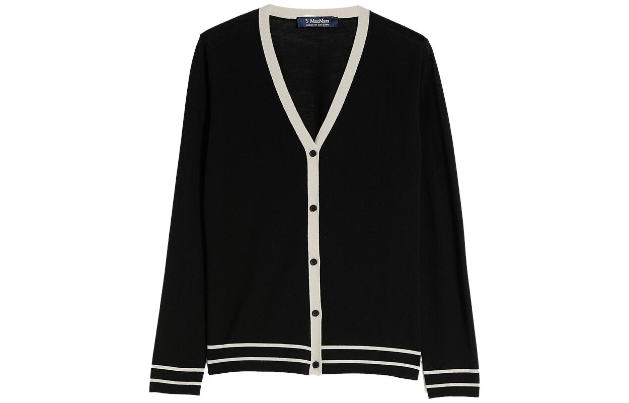 Order (Women) 'S Max Mara MaxMara Black V-Neck Striped Trim Button-Up Knit Cardigan 9346013906