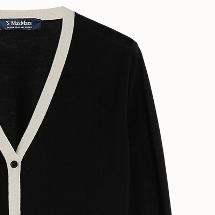 Sizing (Women) 'S Max Mara MaxMara Black V-Neck Striped Trim Button-Up Knit Cardigan 9346013906