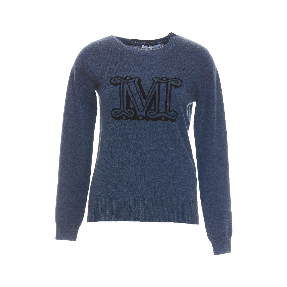 (Women) 'S Max Mara MaxMara Blue Cashmere Jacquard Logo Crewneck Sweater for Women. 13661029600112003