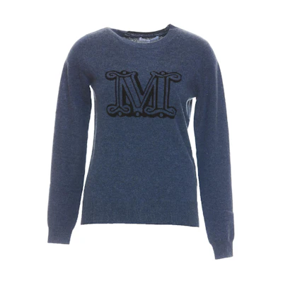 (Women) 'S Max Mara MaxMara Blue Cashmere Jacquard Logo Crewneck Sweater for Women. 13661029600112003