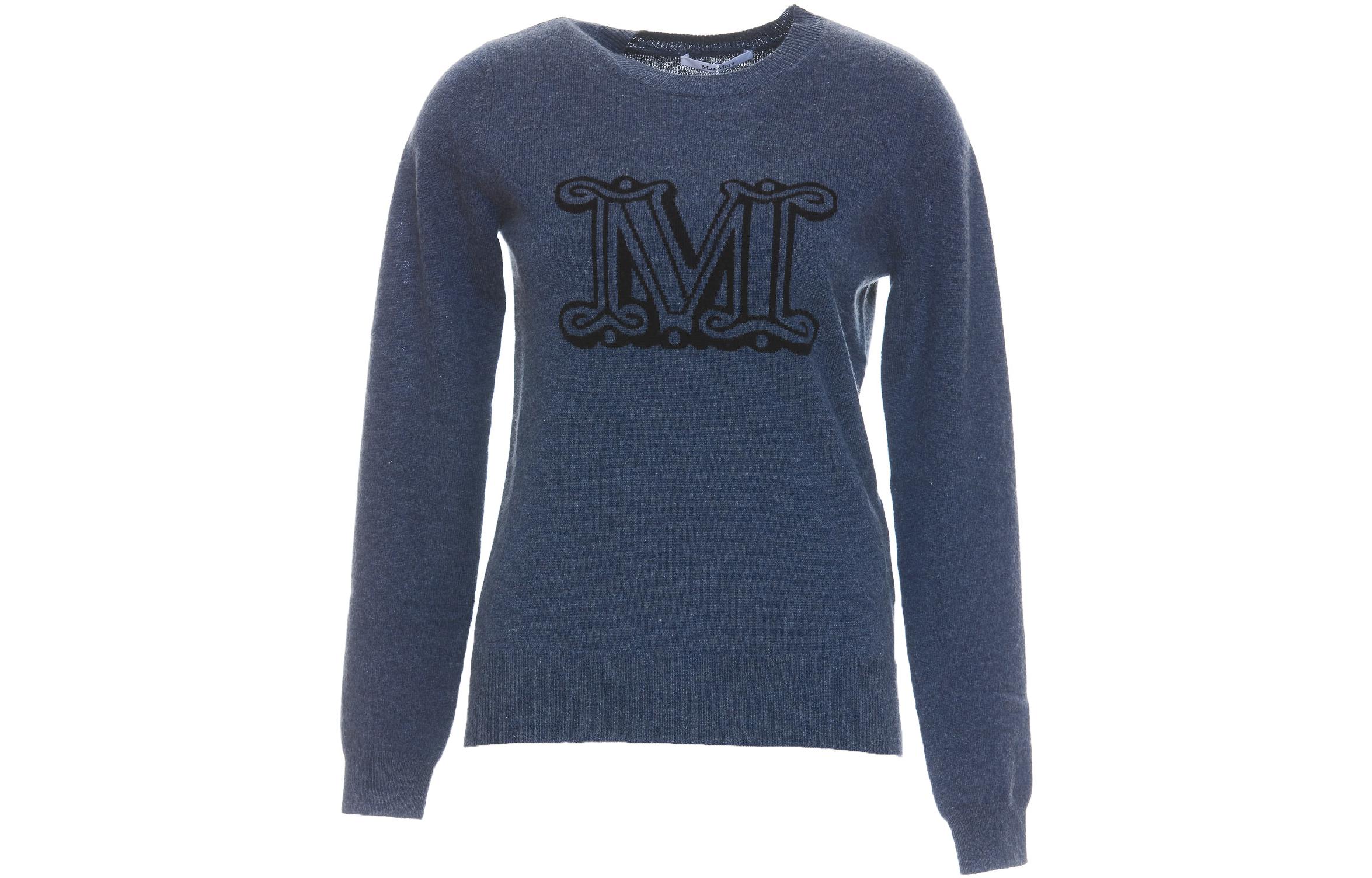 Order (W) Suéter cuello redondo logo jacquard azul de cachemira para mujer ''S Max Mara. 13661029600112003