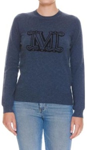 (W) Suéter cuello redondo logo jacquard azul de cachemira para mujer ''S Max Mara. 13661029600112003 Lookbook (W) Suéter cuello redondo logo jacquard azul de cachemira para mujer ''S Max Mara. 13661029600112003
