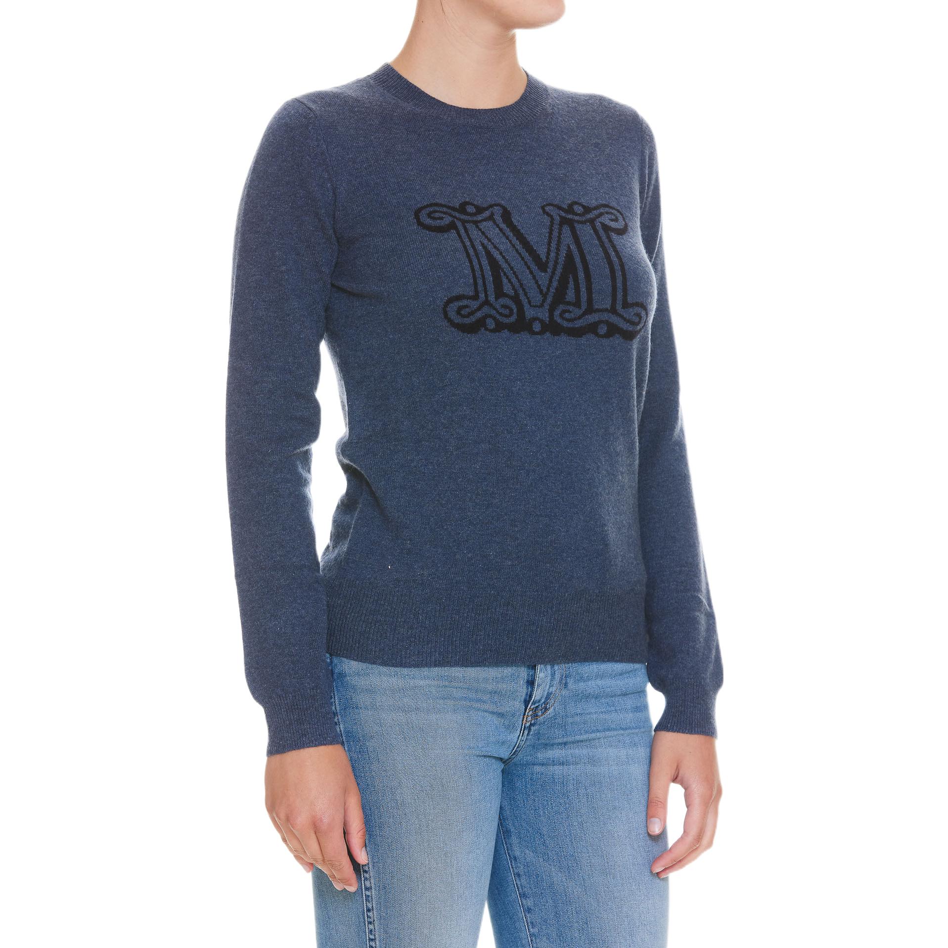 Purchase (W) Suéter cuello redondo logo jacquard azul de cachemira para mujer ''S Max Mara. 13661029600112003