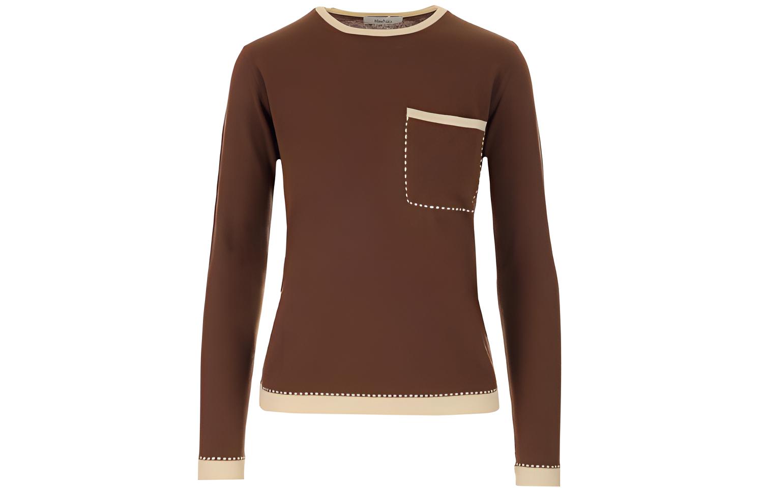 (Women) 'S Max Mara MaxMara Brown Cashmere Pullover Sweater with Chest Pocket, Long Sleeve 13660319600006-020