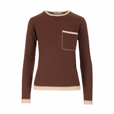 (Women) 'S Max Mara MaxMara Brown Cashmere Pullover Sweater with Chest Pocket, Long Sleeve 13660319600006-020