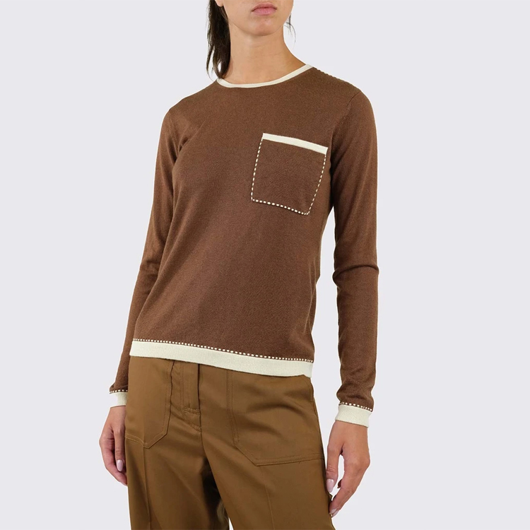 (Women) 'S Max Mara MaxMara Brown Cashmere Pullover Sweater with Chest Pocket, Long Sleeve 13660319600006-020 圖 5