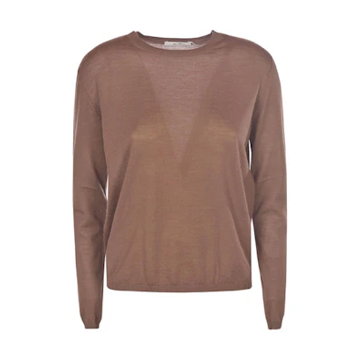 (Women) 'S Max Mara MaxMara Brown Round-Neck Long-Sleeve Straight Cashmere Sweater 13661319600012-MARGO