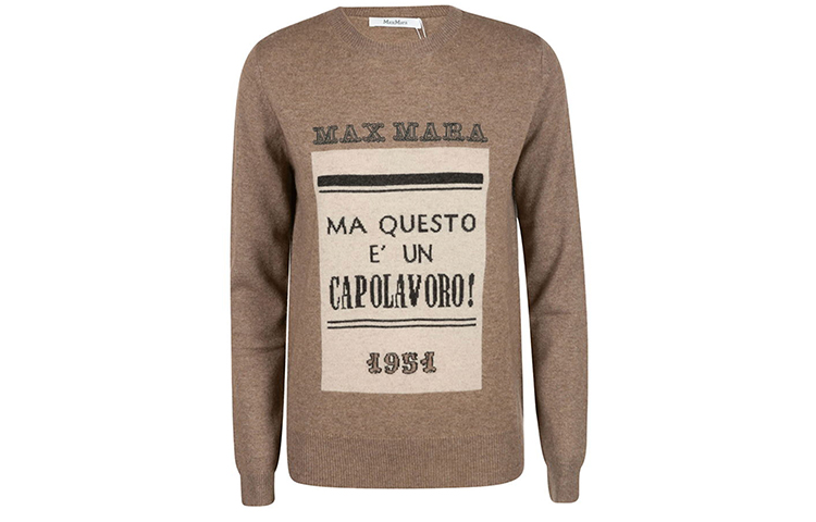 (Women) 'S Max Mara MaxMara Brown Wool Knit Pullover Sweater with Letter Embroidery. 13661813600-018