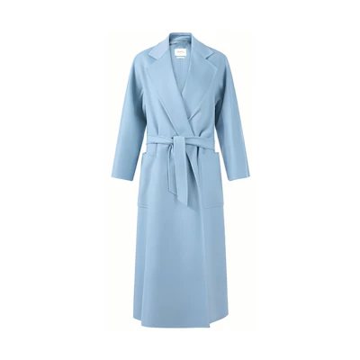 (Women) 'S Max Mara MaxMara Cadmio Light Blue Long Coat with Removable Large Pockets. 2310111306007-CADMIO
