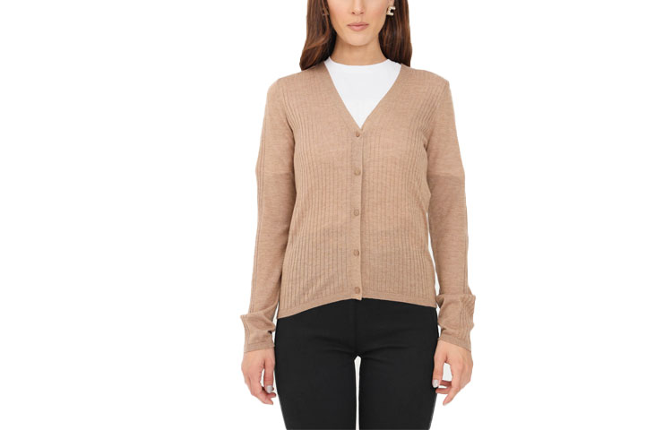 (Women) 'S Max Mara MaxMara Camel Wool Knit V-Neck Sweater Casual Style 63460219600-004