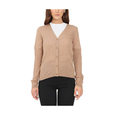 (Women) 'S Max Mara MaxMara Camel Wool Knit V-Neck Sweater Casual Style 63460219600-004