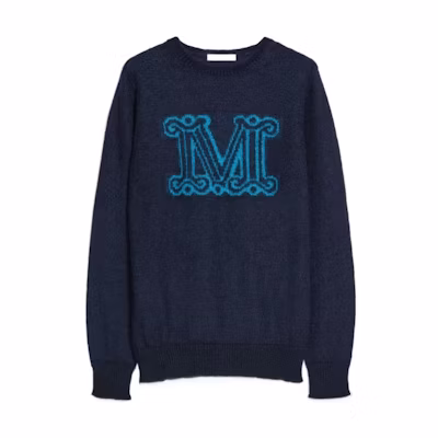 (Women) 'S Max Mara MaxMara Chantal FW22 Blue Logo Jacquard Knit Sweater. 1366022306022-CHANTAL