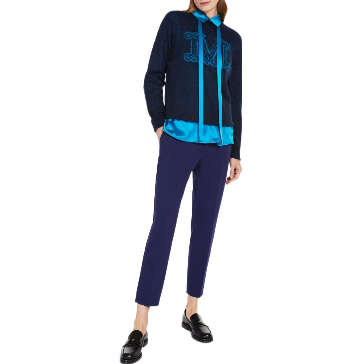 Lookbook (Women) 'S Max Mara MaxMara Chantal FW22  Blue Logo Jacquard Knit Sweater. 1366022306022-CHANTAL